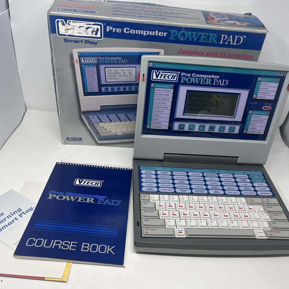 VTech Pre-Computer Power Pad Vintage Educational Laptop Toy Tested w Box